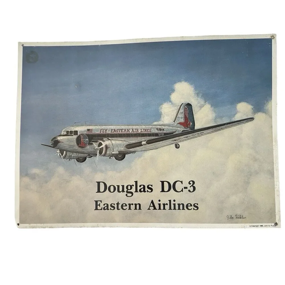 Vintage Douglas DC-3 Delta Eastern Airlines Metal Sign Set John Ficklen 1990